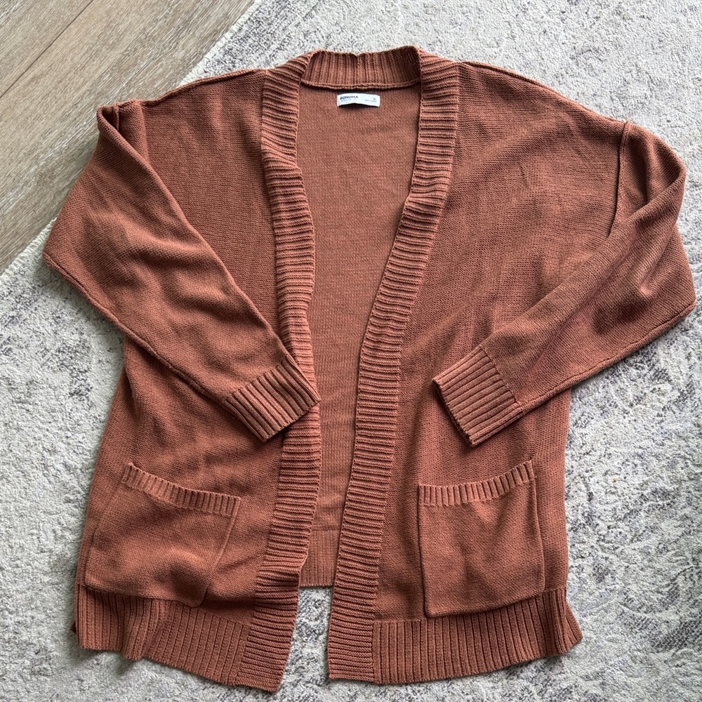 Sonoma Rust‑Tone Open Front Cardigan